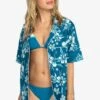 Roxy Life Button Up Mai Tai-Kurzärmliges Für - Button-Down Blouse - Blue -Roxy 7ecaa21768544e5a92c6afdc773d8bed