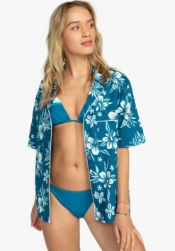 Roxy Life Button Up Mai Tai-Kurzärmliges Für - Button-Down Blouse - Blue
